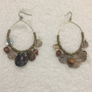 Brown and Gold Hoop Dangle Earrings